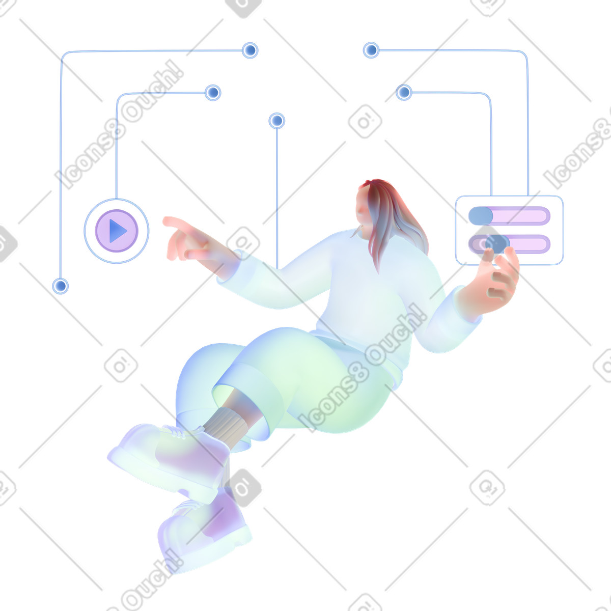 Ilustración Persona que usa aplicaciones digitales en estilo 3D Airy a descargar en PNG y SVG