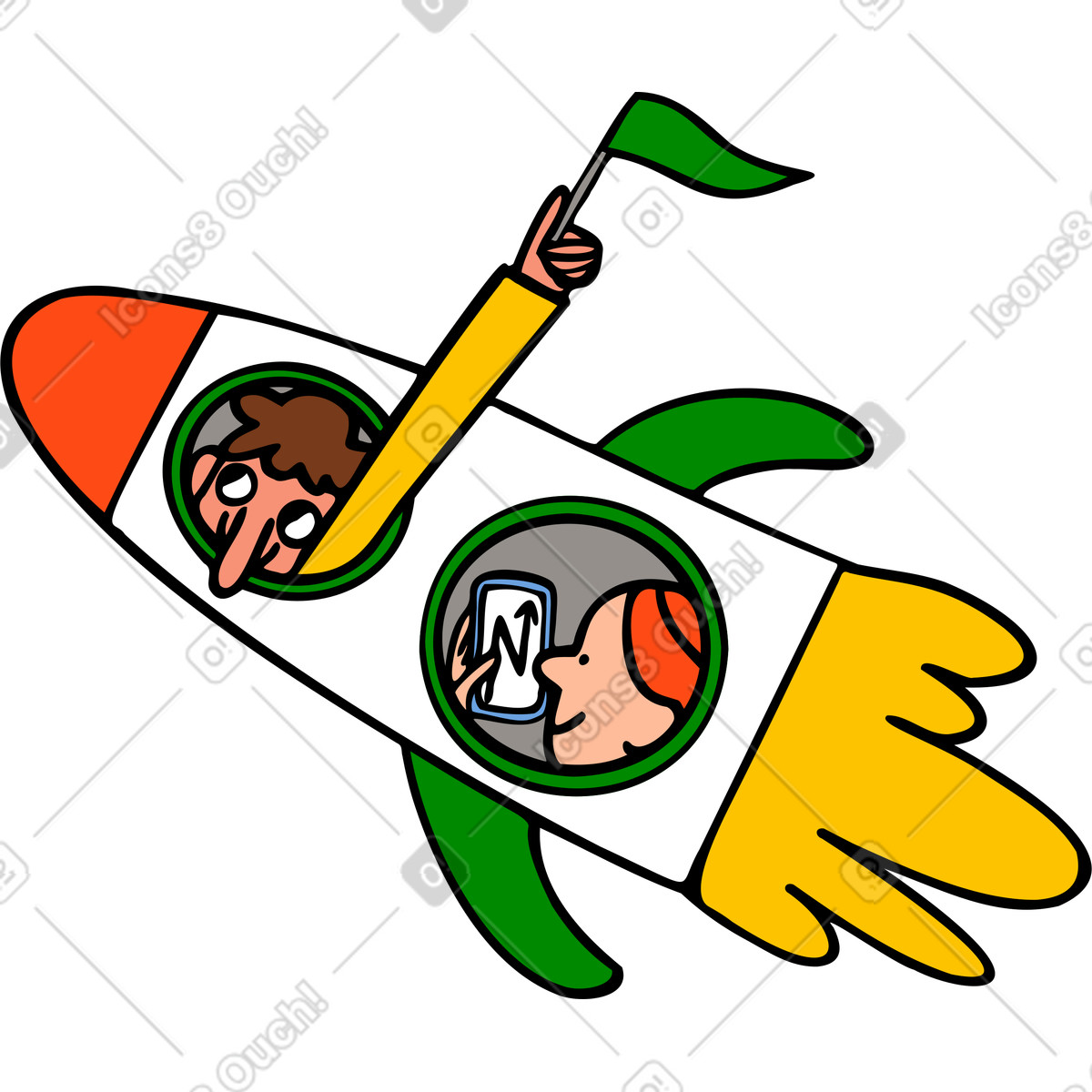 People flying on a rocket startup illustration ambition clipart graphics