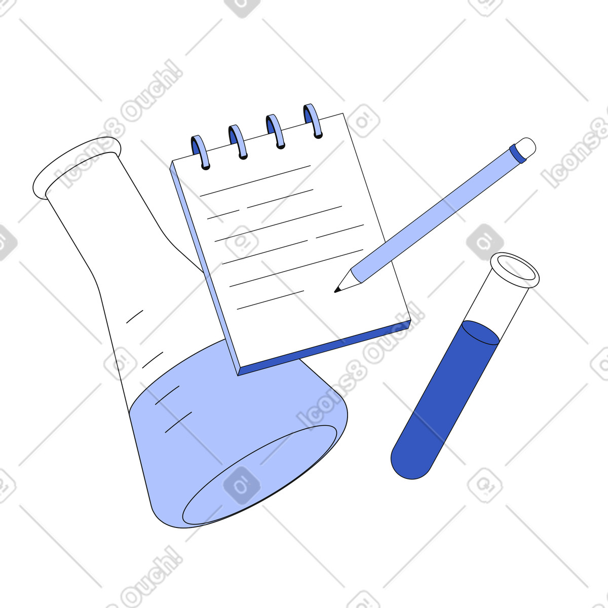 Ilustração de Frasco erlenmeyer e tubo ensaio para experimentos científicos em no estilo Techny baixar em PNG, SVG