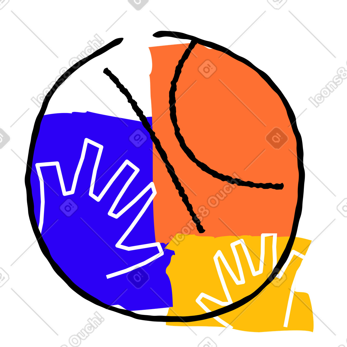 下载 Puzzle 风格的 Hands reaching for basketball, Team sports and teamwork concept 插画，支持 PNG、SVG 格式