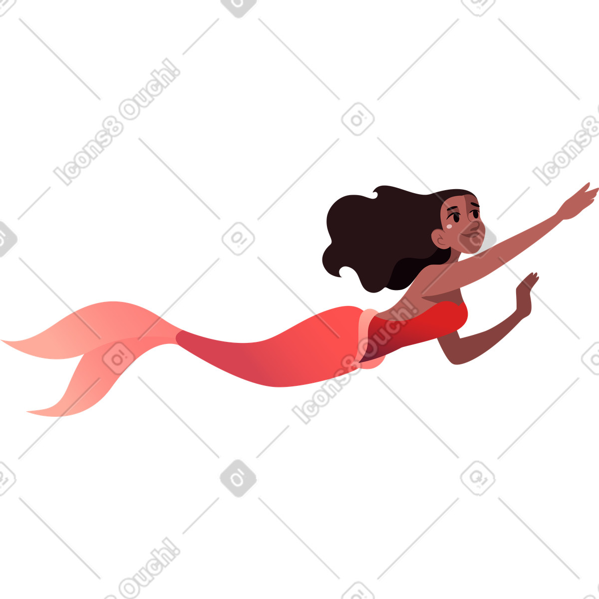 Illustration Sirène aux cheveux noirs et à la queue rouge dans le style Vivid télécharger formats PNG, SVG