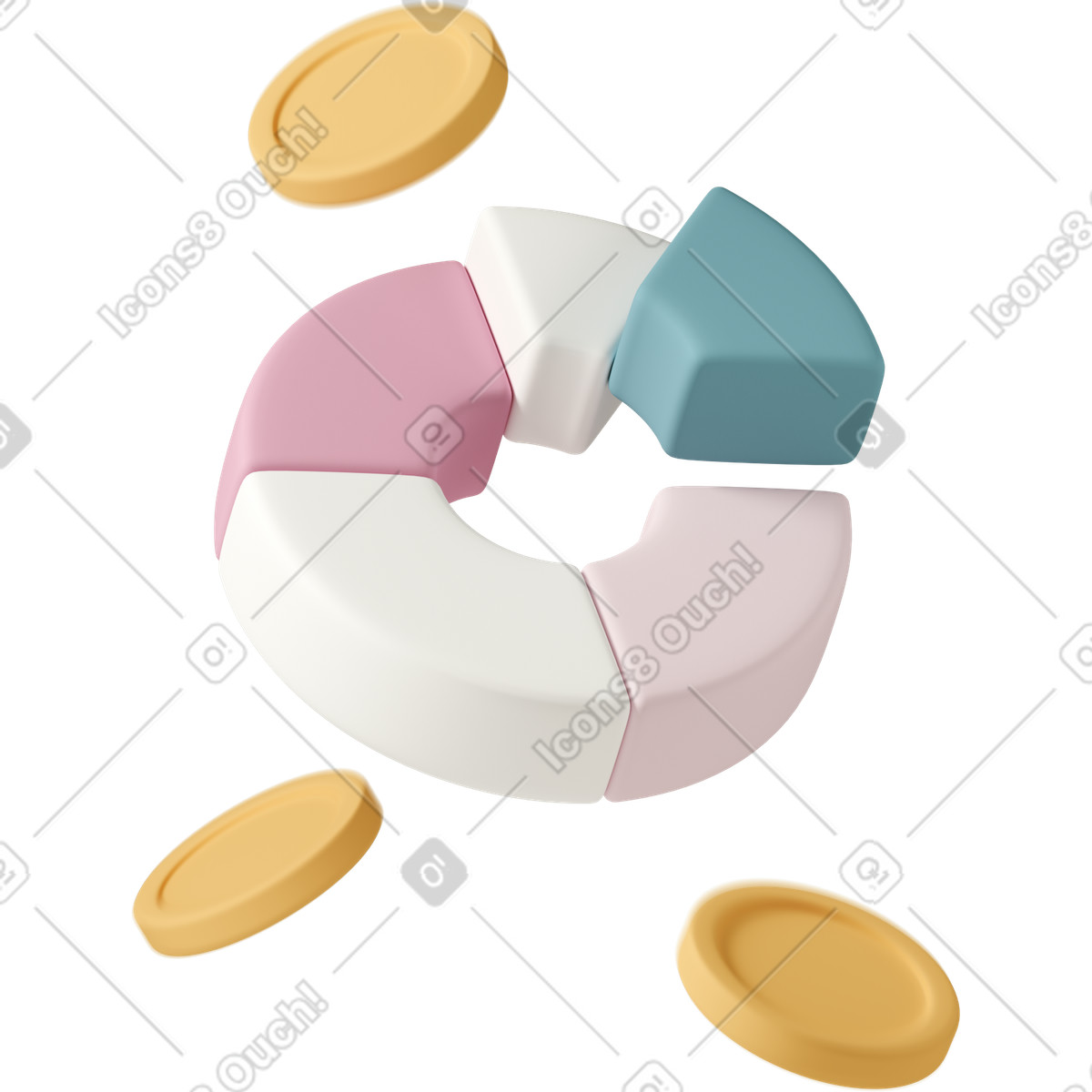 下载 3D Casual life 风格的 Money and pie chart 动画插图，支持 GIF、Lottie （JSON）、AE 格式