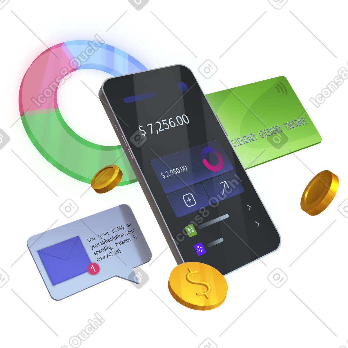 下载 Props 风格的 E-wallet and personal finance management 插画，支持 PNG、SVG 格式