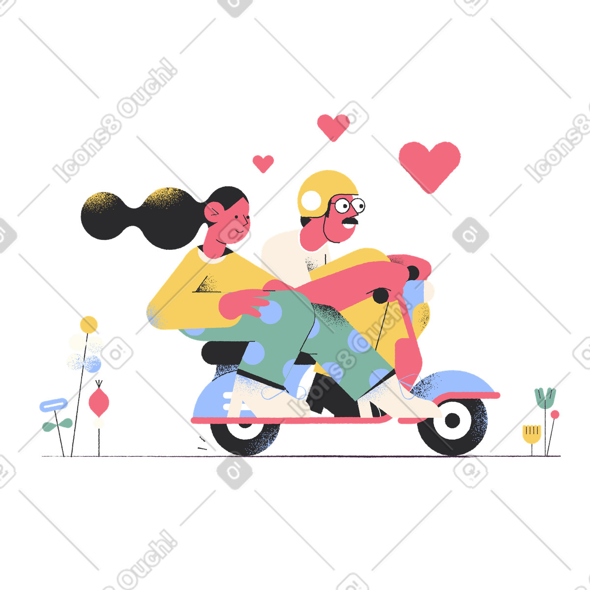 Romantic couple on a motorbike journey illustration in Pablo style download in PNG, SVG