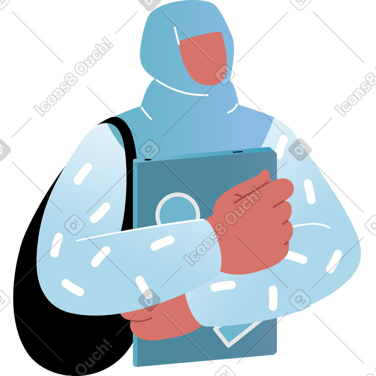 Female student in a hijab with bag and folder her hands illustration Airy style download PNG, SVG