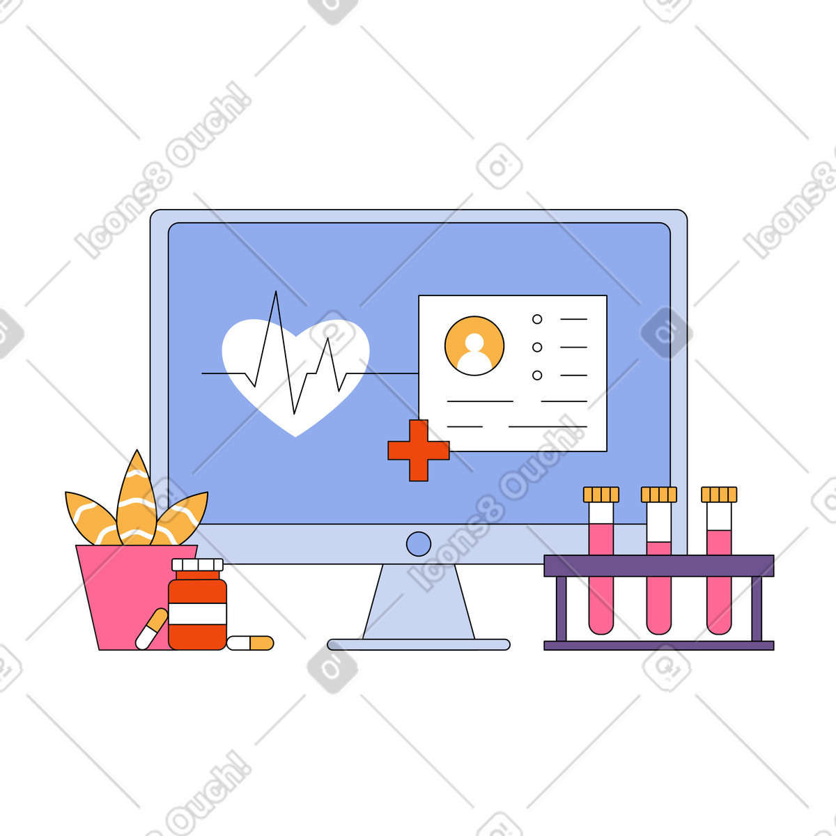 Иллюстрация Монитор с трубками кардиограммы в PNG и SVG