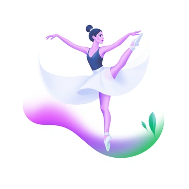 A ballet dancer is captured mid-performance, striking a graceful pose that emphasizes her elongated leg and the defined shape of her femur. She wears a flowing white tutu that gracefully swirls around her. Her arms are elegantly extended, and her expression reflects focus and artistry. The background includes a soft, muted color that complements the dancer's attire, creating a serene atmosphere around her.