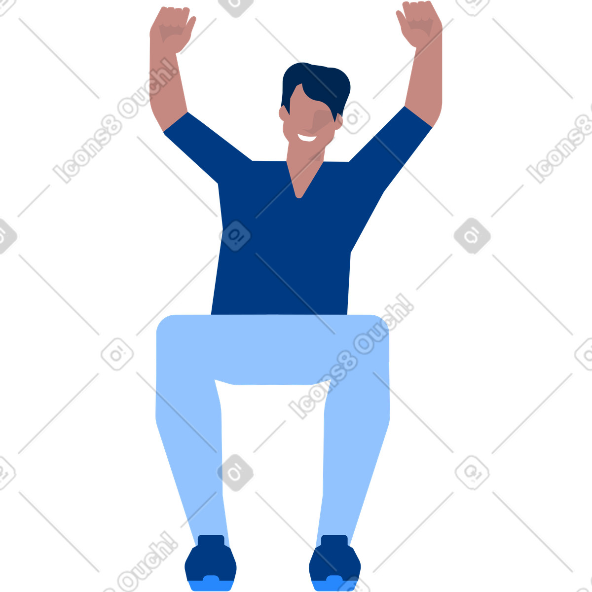 Ilustración Smiling man is sitting with his hands raised up en estilo Urban a descargar en PNG y SVG