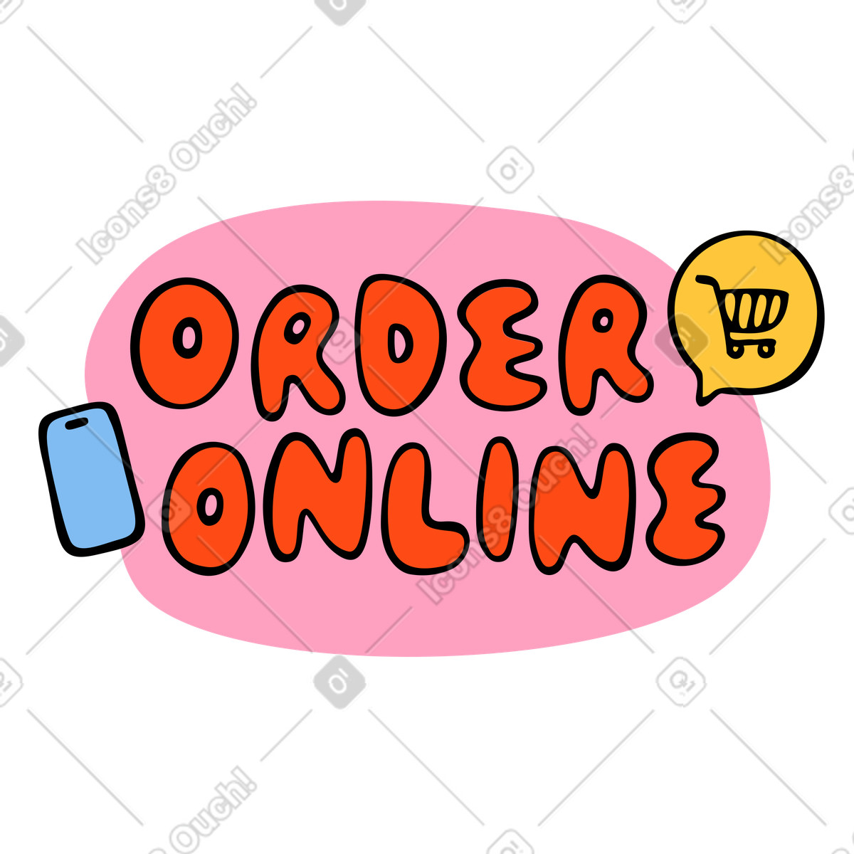 Text order online lettering illustration in Comic style download in PNG, SVG