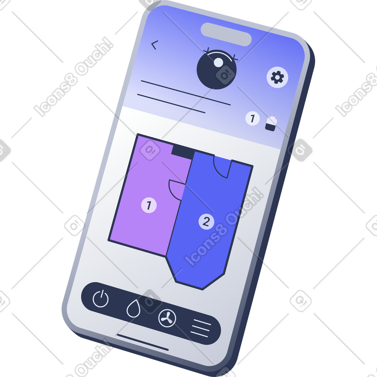Smart home cleaning app interface illustration in Lucent style download in PNG, SVG