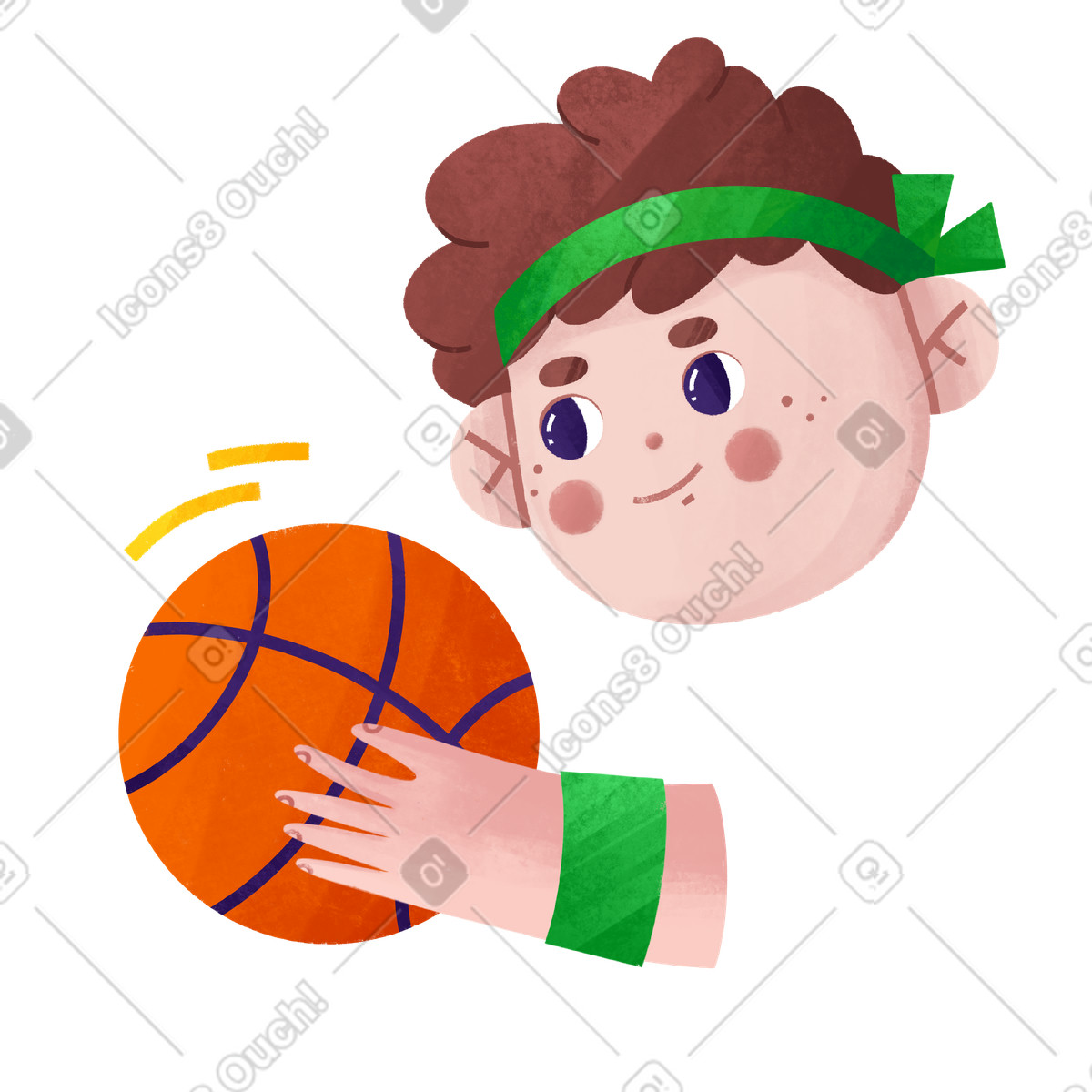 Ein mann mit braunen haaren spielt basketball.-Illustration im Bonbon-Stil als Download in PNG, SVG