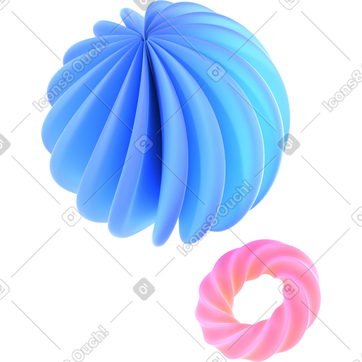 Ilustración Ribbed sphere and twisted torus en estilo 3D Glassy a descargar en PNG y SVG