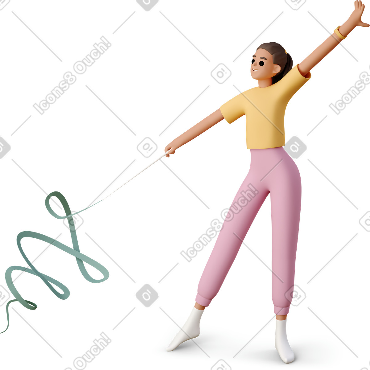 3D Casual life スタイルの Gymnast with ribbon performing routine, rhythmic gymnastics and dance training のイラストをPNG、SVG形式でダウンロード