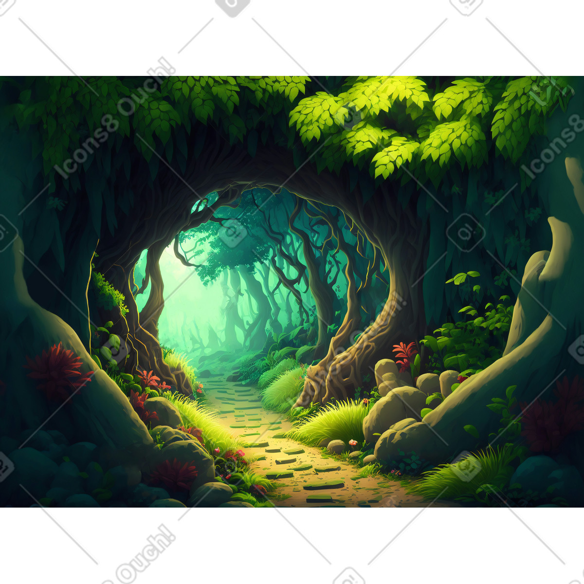 Priorità bassa della foresta di fantasia 3d illustrazione in stile Experimental scarica in PNG, SVG