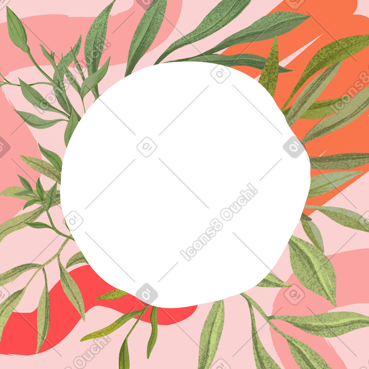 Illustration Watercolor leaves with central copy space, Natural card design dans le style Floral à télécharger aux formats PNG, SVG