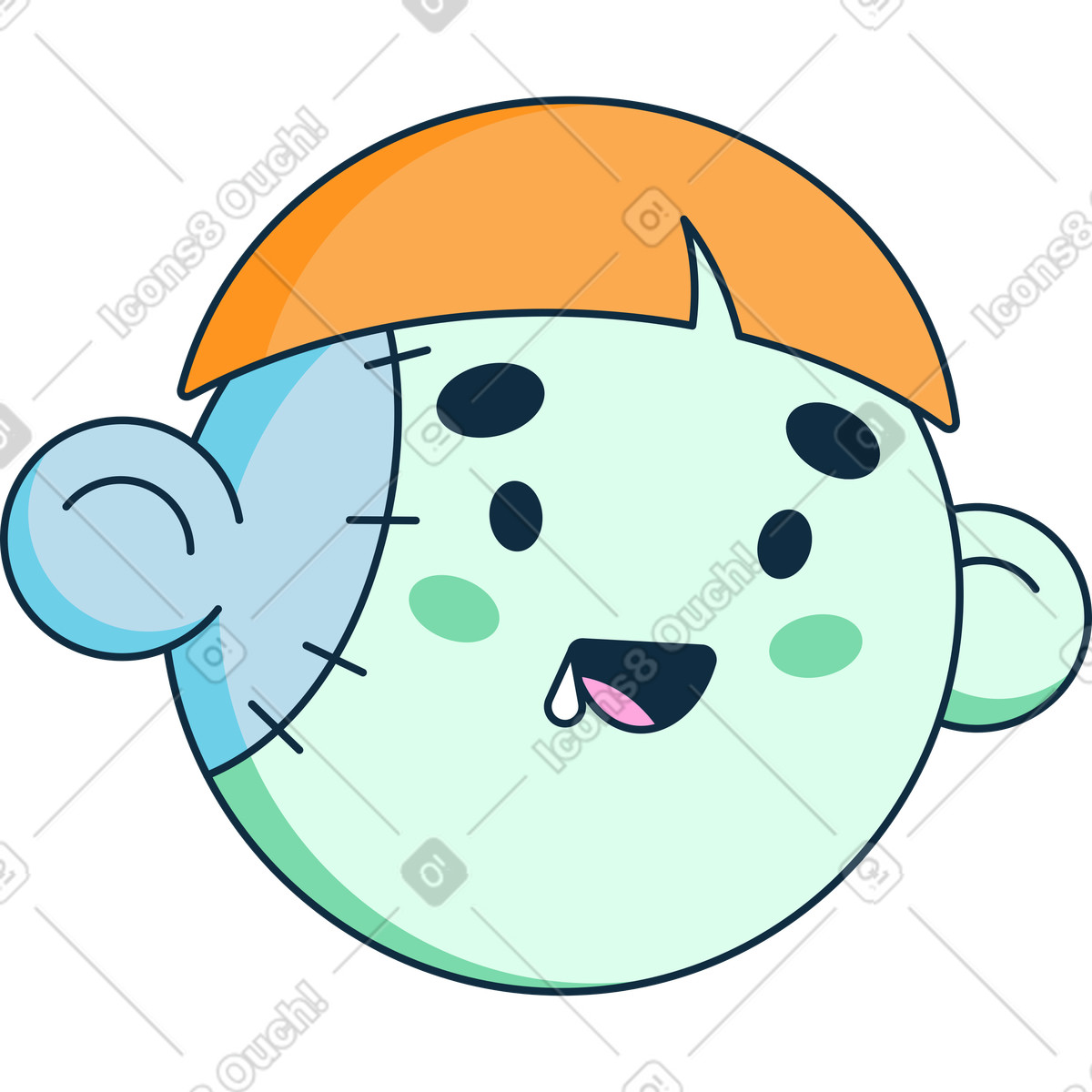 Green sewn head illustration in Bubble gum style download in PNG, SVG