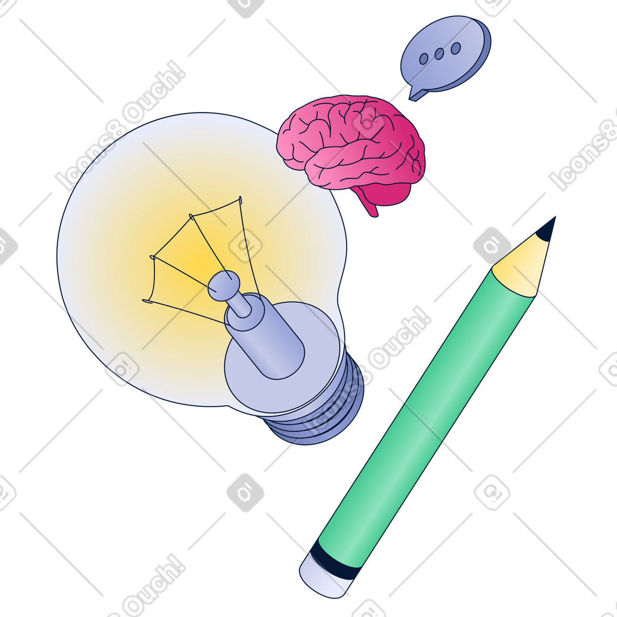 Brainstorming and idea generation illustration clipart in PNG SVG GIF