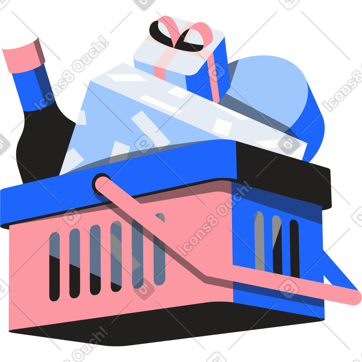 Cestino del supermercato con generi alimentari illustrazione in stile Editorial scarica in PNG, SVG