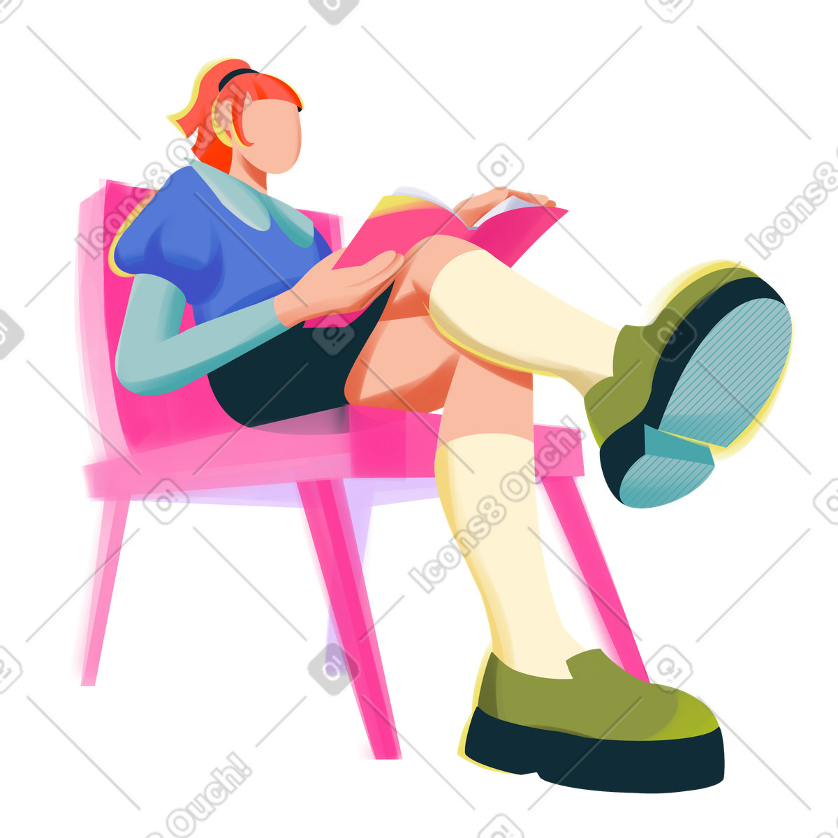 Reading a book while relaxing on a chair illustration knowledge clipart in PNG SVG GIF