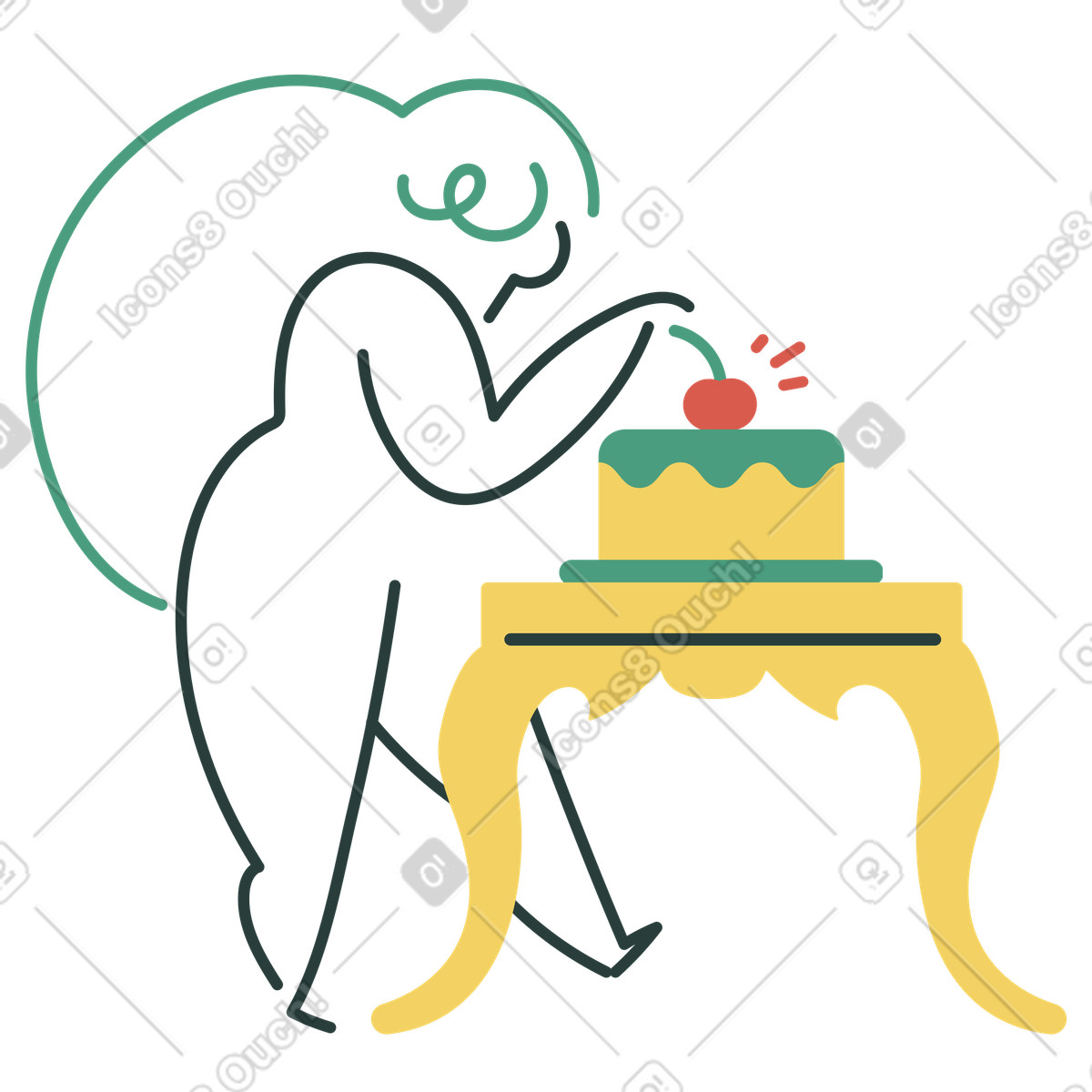 Woman putting cherry on top of cake illustration in Macaroni style download in PNG, SVG