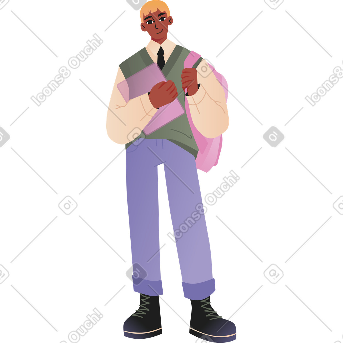 Student with backpack and textbook illustration in Coworking style download in PNG, SVG