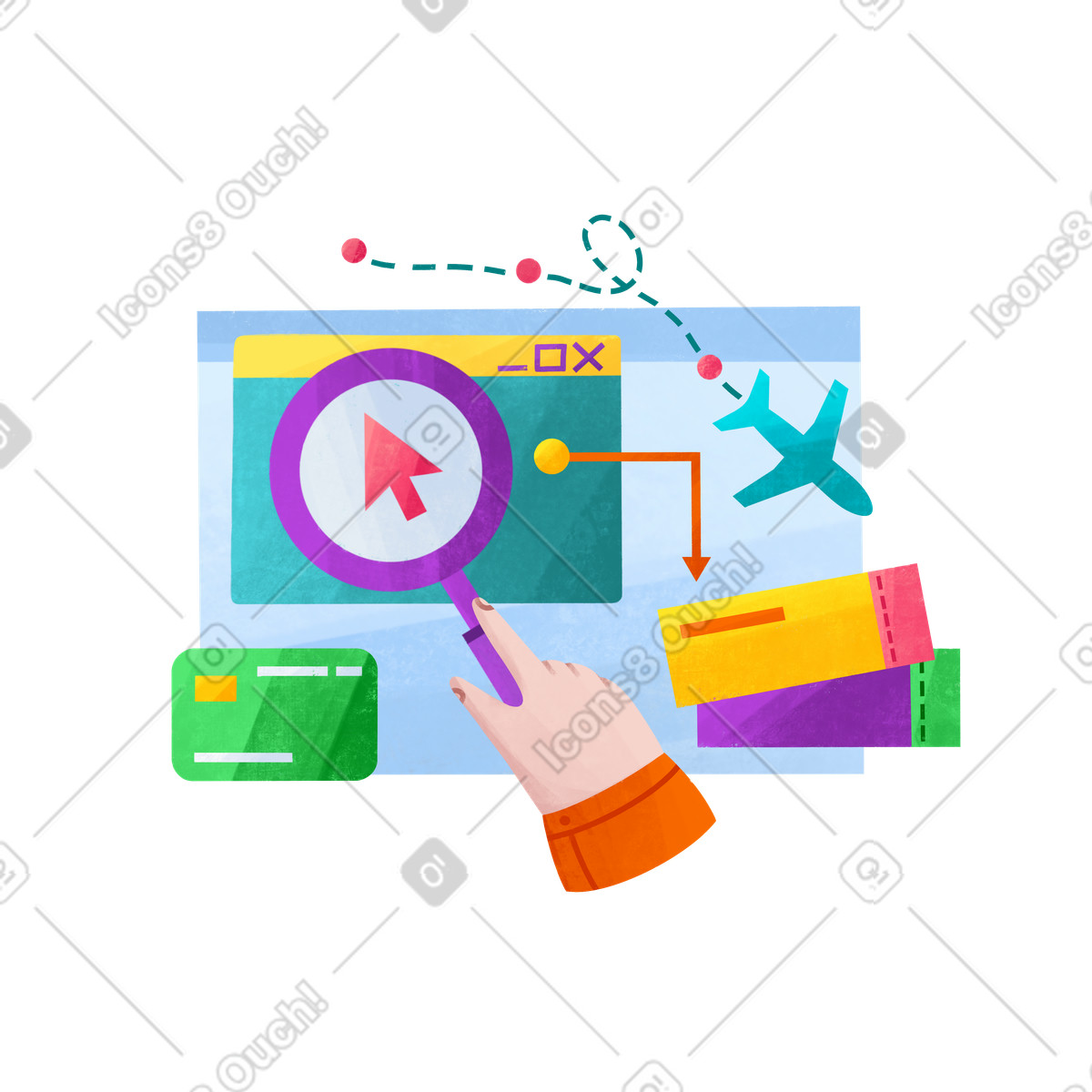 Иллюстрация Searching and buying airplane tickets online в стиле Bonbon — скачать в форматах PNG, SVG