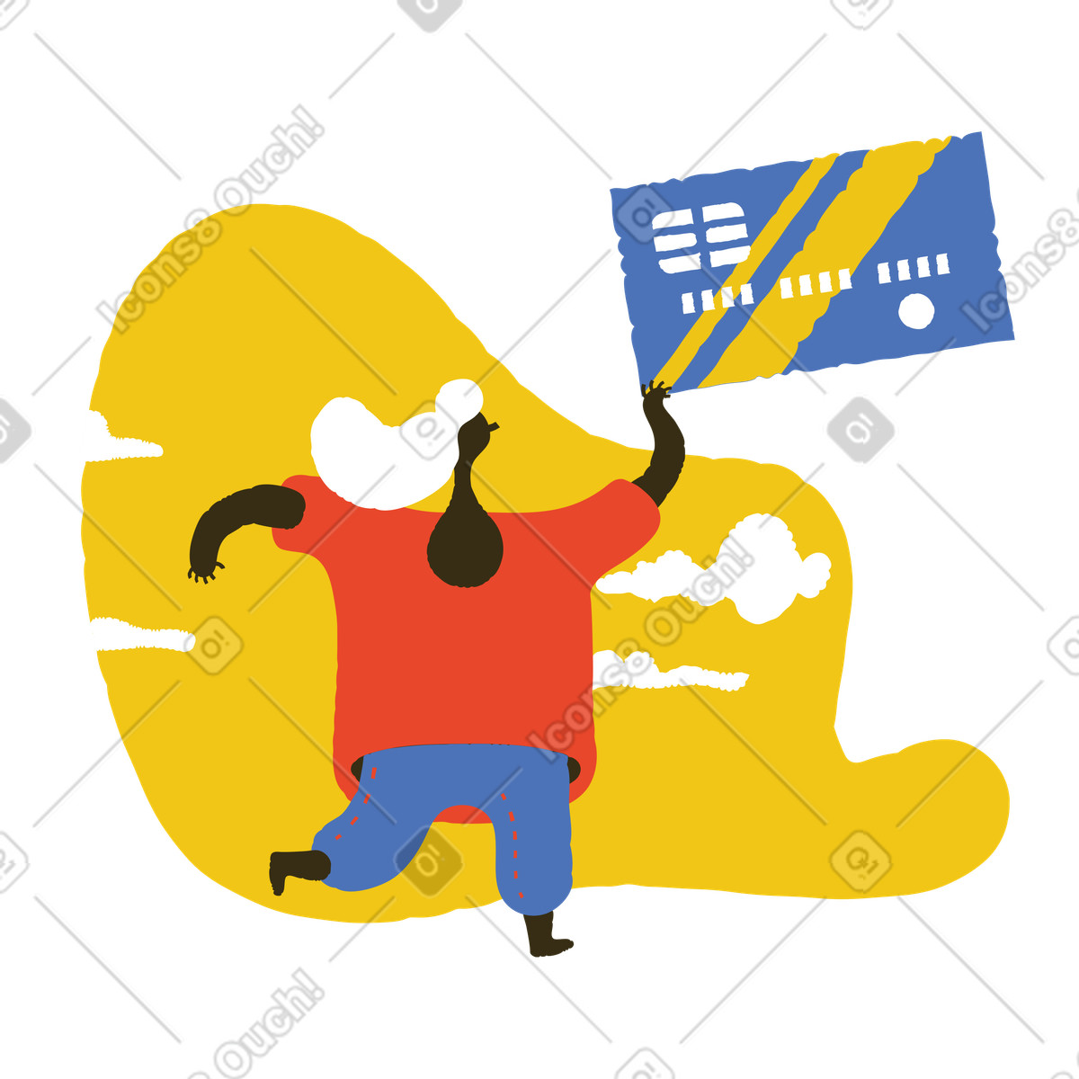 Frau beeilt sich, mit ihrer kreditkarte zu bezahlen-Illustration im Bermuda-Stil als Download in PNG, SVG