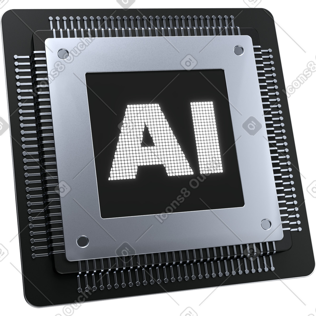 AI microchip processor, artificial intelligence hardware, machine learning technology chip illustration in 3D Pro style download in PNG, SVG