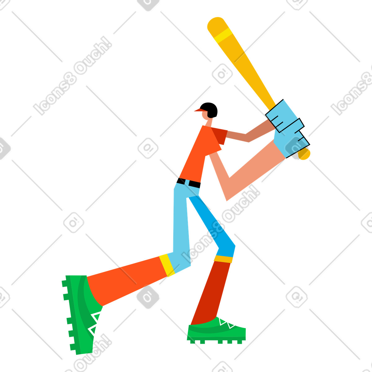 Ilustración Hombre con bate jugando béisbol en estilo Warp a descargar en PNG y SVG