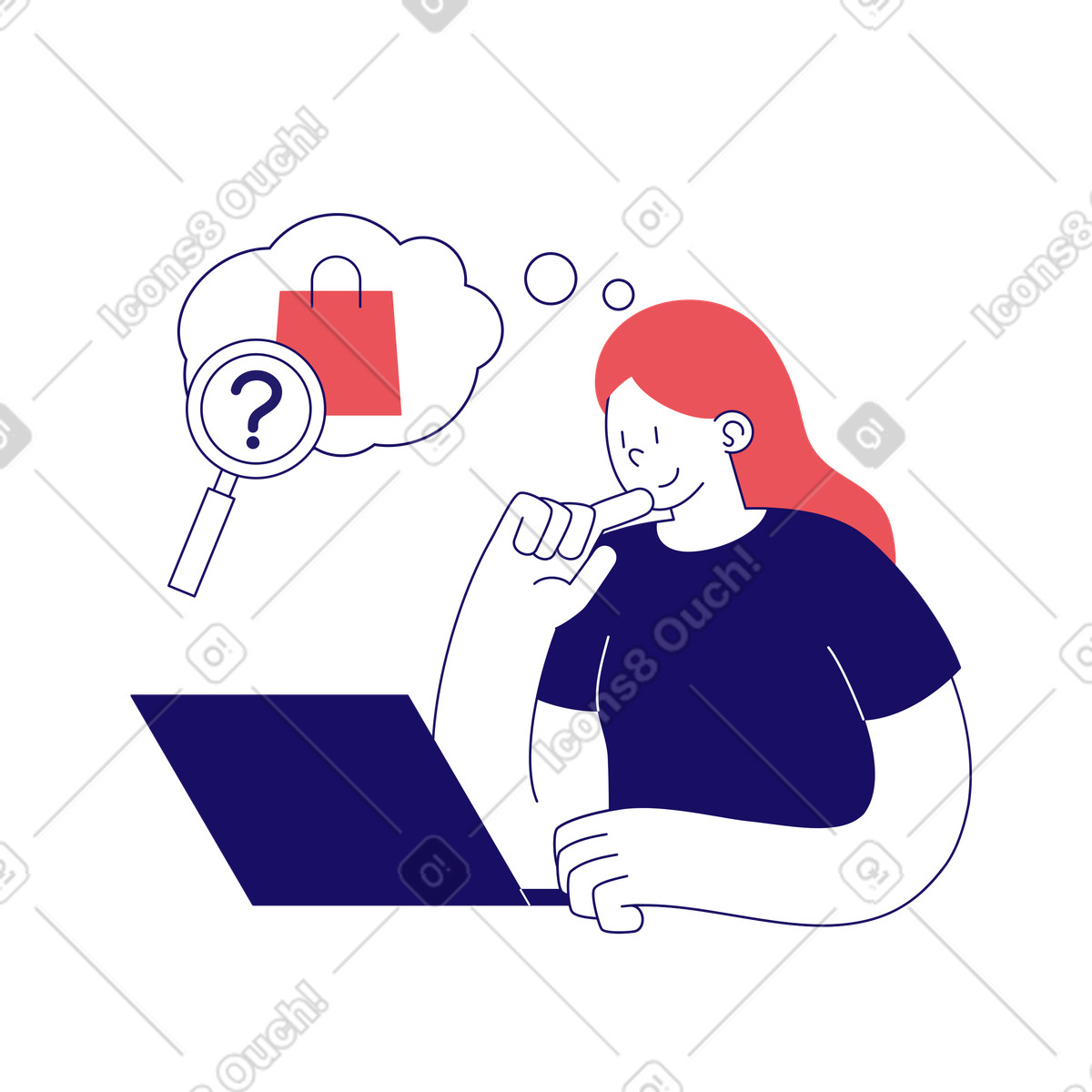 Ilustração animada de Mulher procurando produtos adequados em loja online no estilo Bendy para baixar GIF, Lottie (JSON), AE