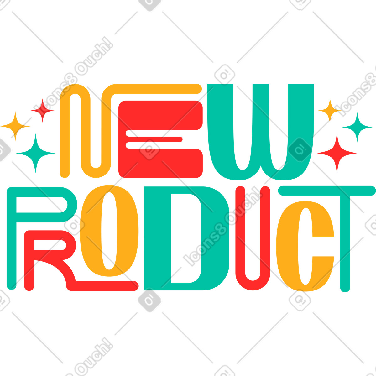 Ilustración Rotulación de nuevo producto en texto estilo letras diferentes Lettering a descargar PNG y SVG