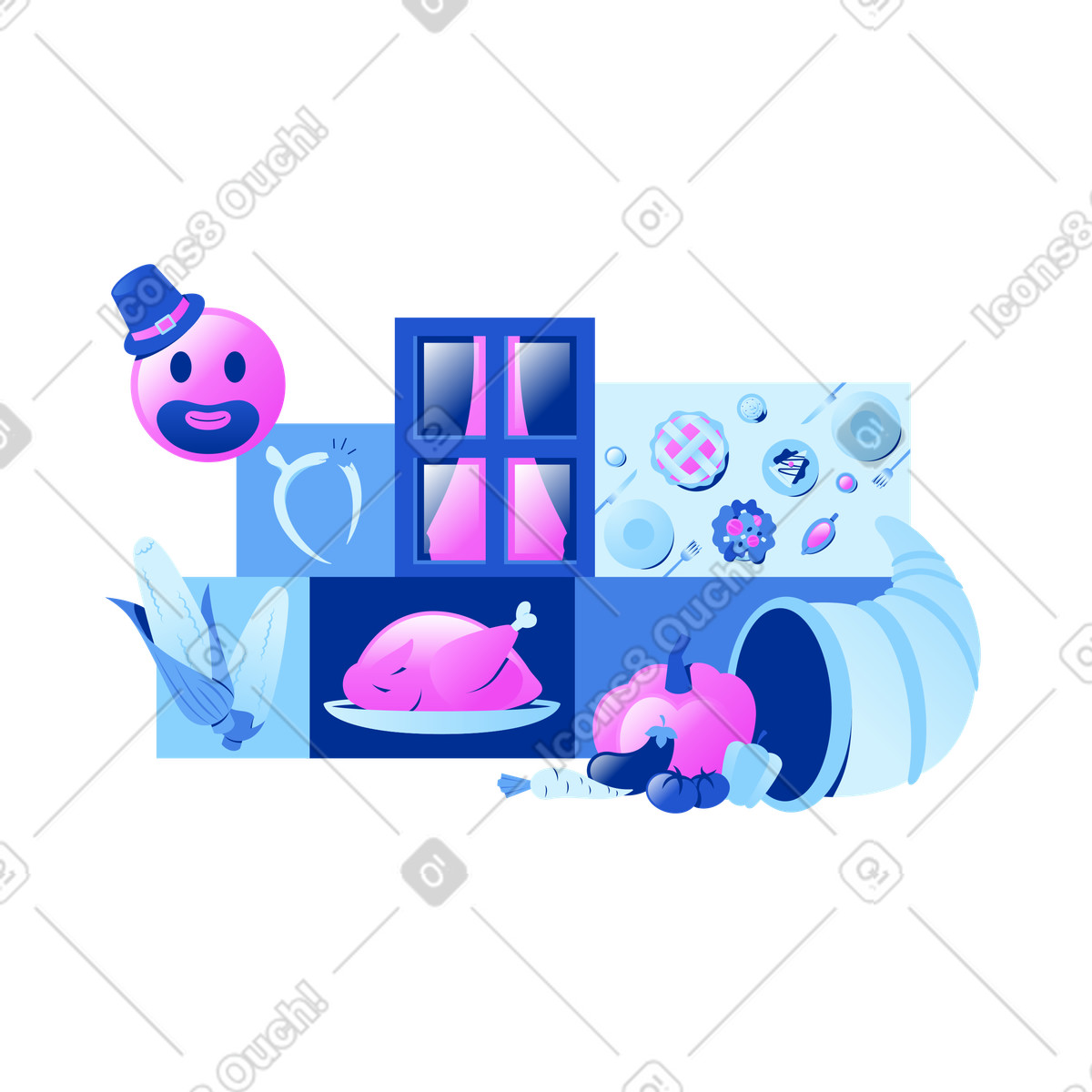 Tacchino arrosto per la celebrazione del giorno ringraziamento illustrazione in stile Glossy scarica in PNG, SVG