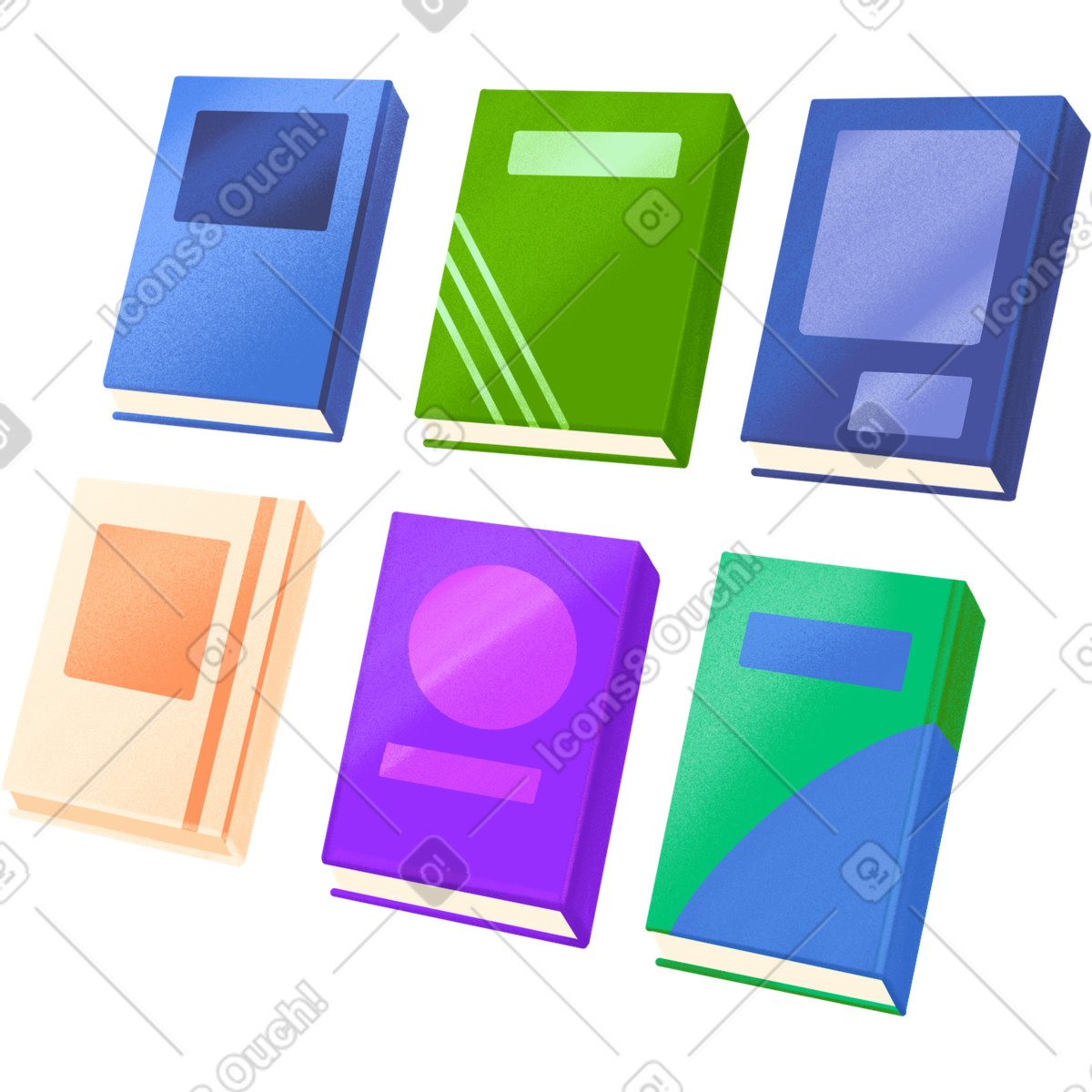 Illustration Six different books in two rows dans le style Smart à télécharger aux formats PNG, SVG