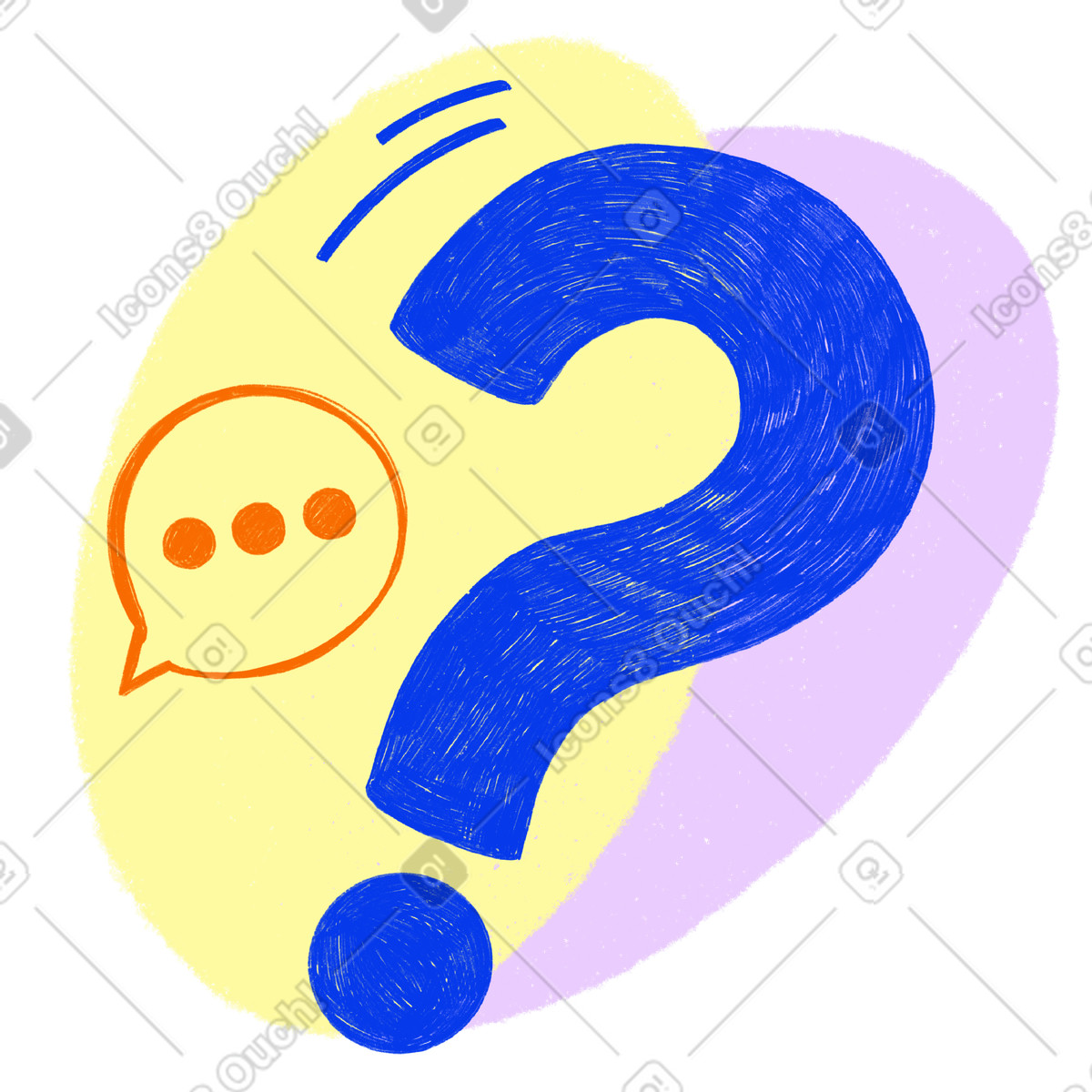 Big blue question mark and a speech bubble illustration in Biro style download in PNG, SVG