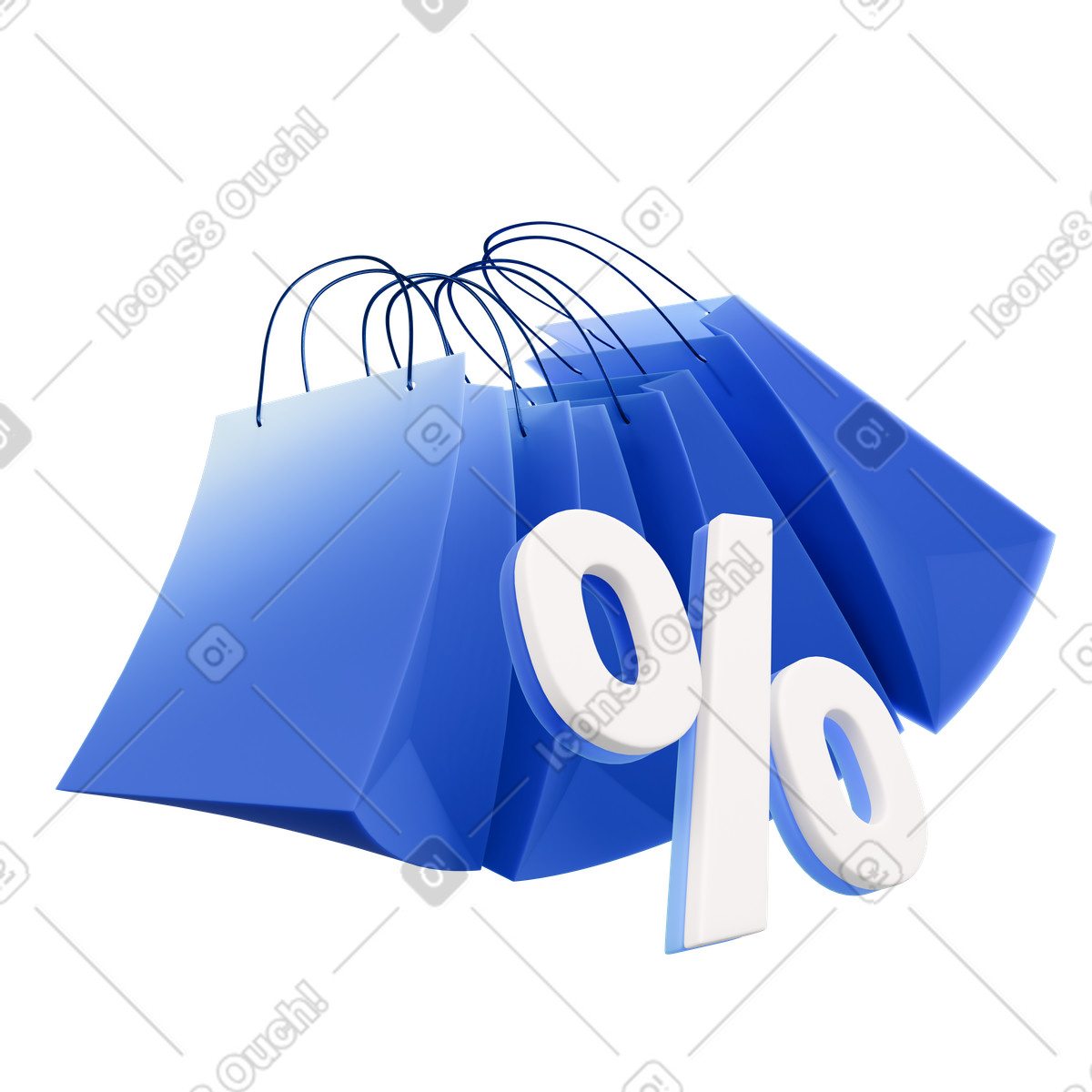Blue shopping bags with percent symbol, Special offer promotion animated illustration in 3D Blueprint style download in GIF, Lottie (JSON), AE