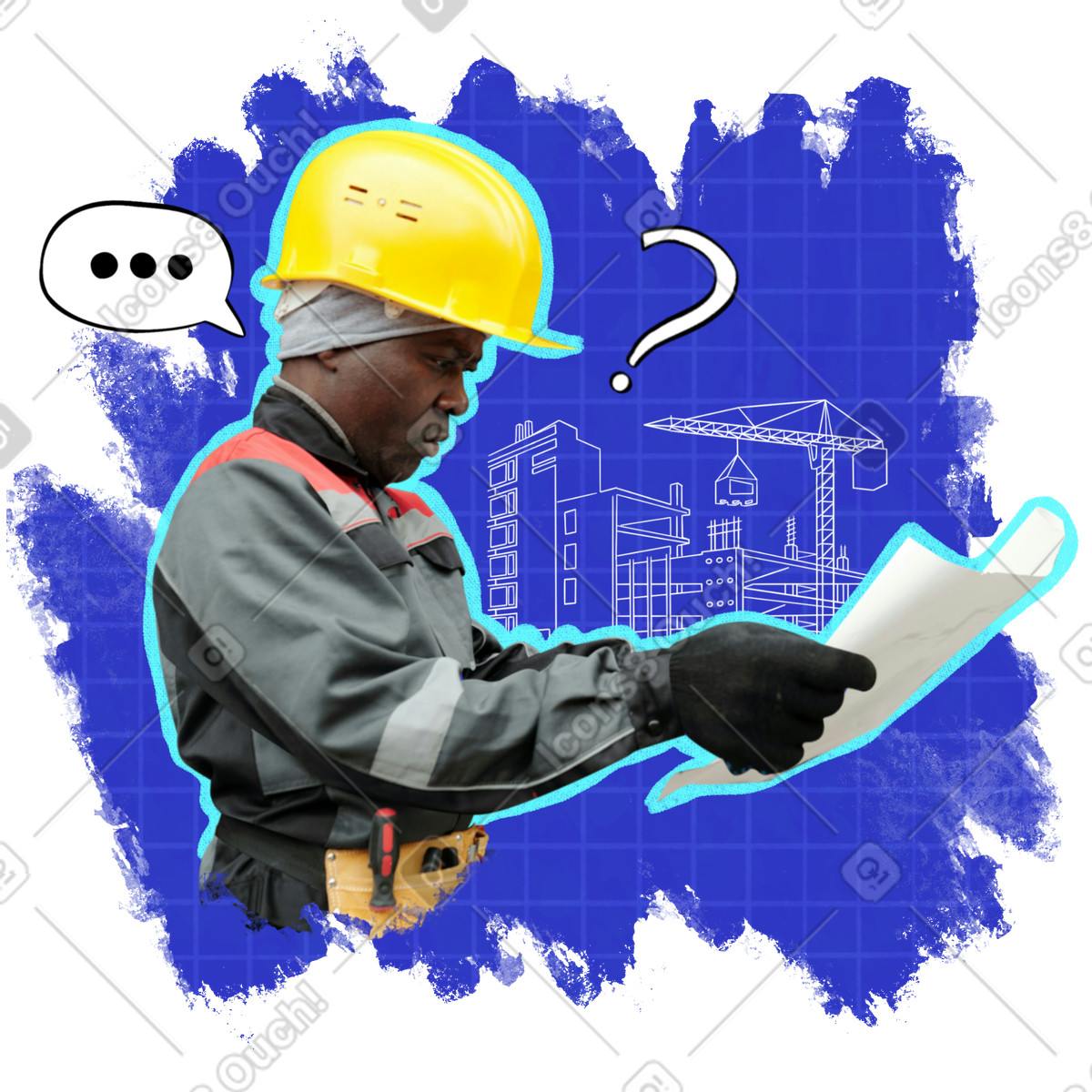 Illustration Travailleur de la construction avec plan dans le style Energy à télécharger aux formats PNG, SVG