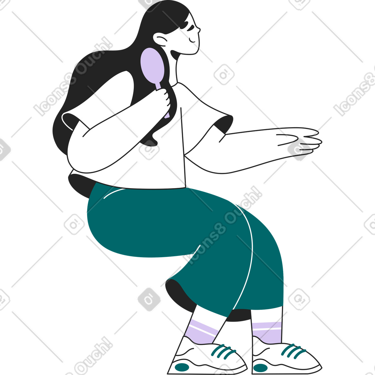 Ilustração de Mulher sentada escovando o cabelo em no estilo Sammy Line para baixar em PNG, SVG