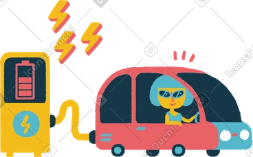 A woman in a car is charging her electric vehicle PNG, SVG
