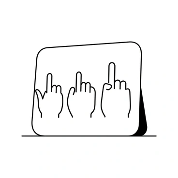 A flashcard displayed upright on a flat surface. The flashcard features four hands in a row, each hand showing a different number of fingers raised. The first hand on the left displays one finger, the second hand shows two fingers, the third shows three fingers, and the fourth hand displays four fingers. Each hand is clearly defined with distinct lines, emphasizing the number of fingers raised for counting. The background is simple to enhance focus on the hands.
