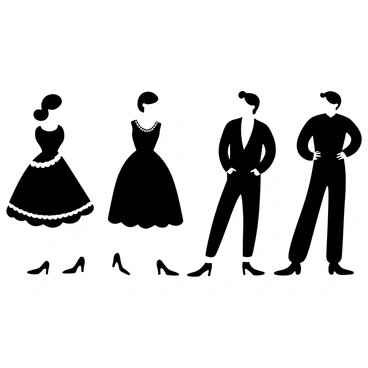 A series of silhouettes showing different fashion styles and their evolution over time.