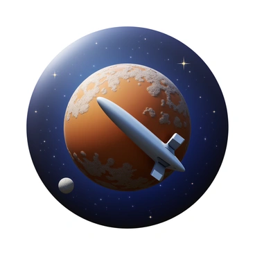 A spaceship in orbit around Mercury, showcasing its rocky landscape. The surface of Mercury is brown and gray with craters and rocky formations visible. The spaceship is sleek and metallic, reflecting the sunlight. The vastness of space surrounds the scene, with stars twinkling in the background.