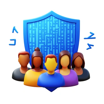 A shield with a digital pattern featuring a series of interconnected circuits and binary code. In front of the shield, there are diverse human figures representing various ethnicities and genders. Each figure is positioned confidently, with expressions of determination and strength. The scene conveys a sense of unity and protection, as the shield stands resilient against abstract representations of biased algorithms, such as distorted shapes and lines attempting to encroach upon the figures. The overall composition showcases the importance of safeguarding diversity in the digital age.