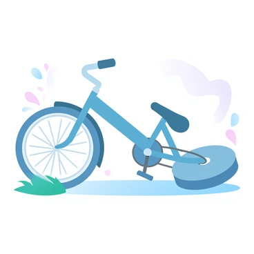 A bicycle lying on its side with a flat tire