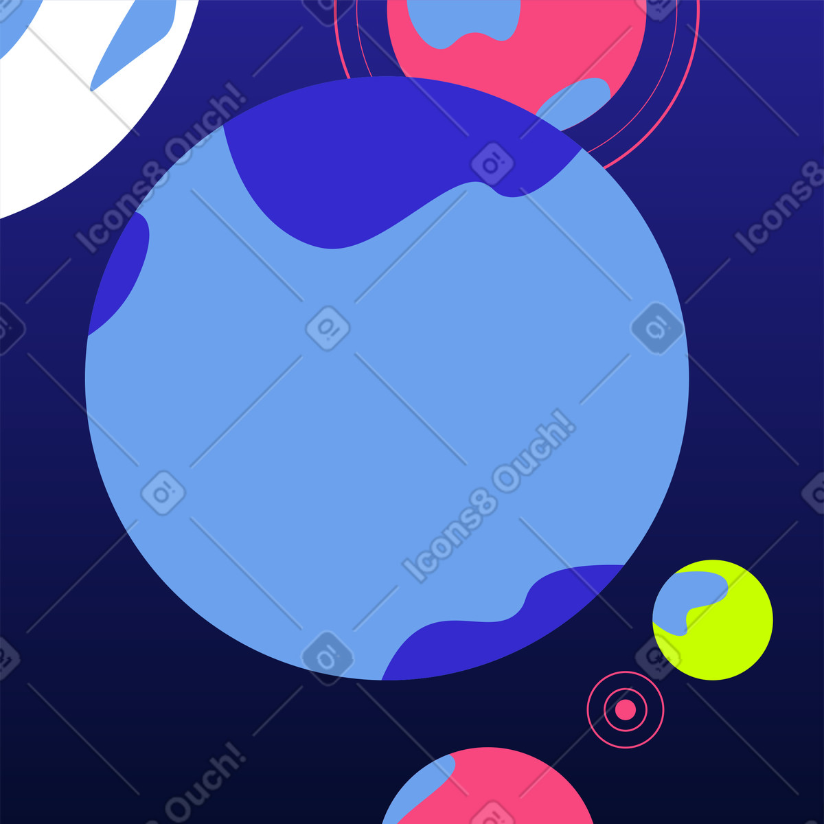 Background with six planets illustration in Space style download in PNG, SVG