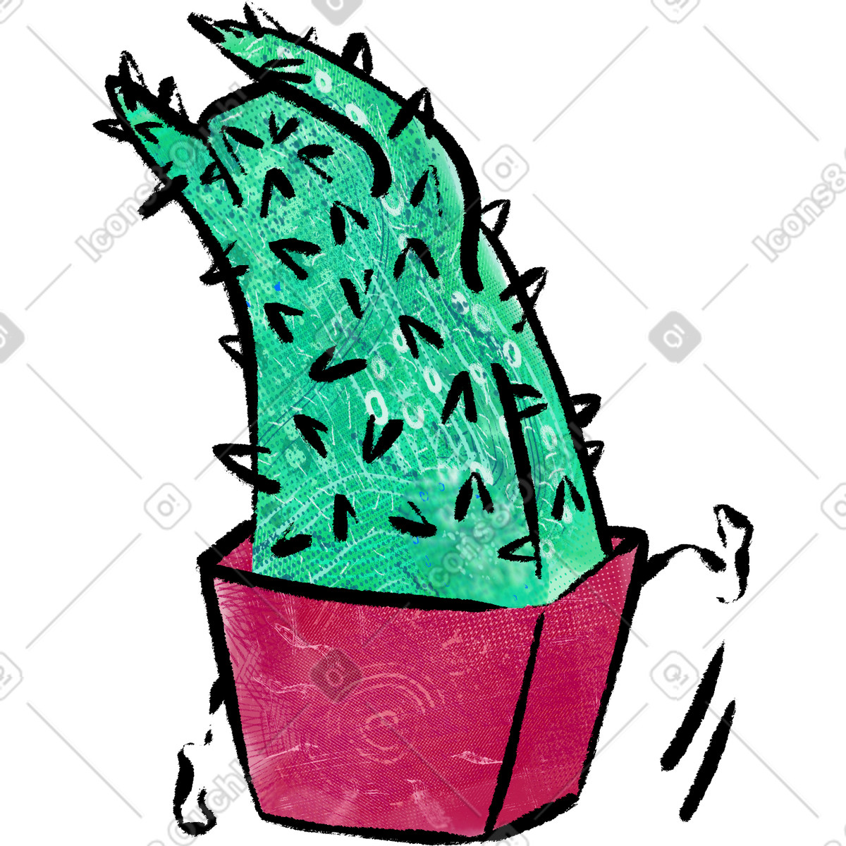 Cactus illustration in Doobry style download in PNG, SVG