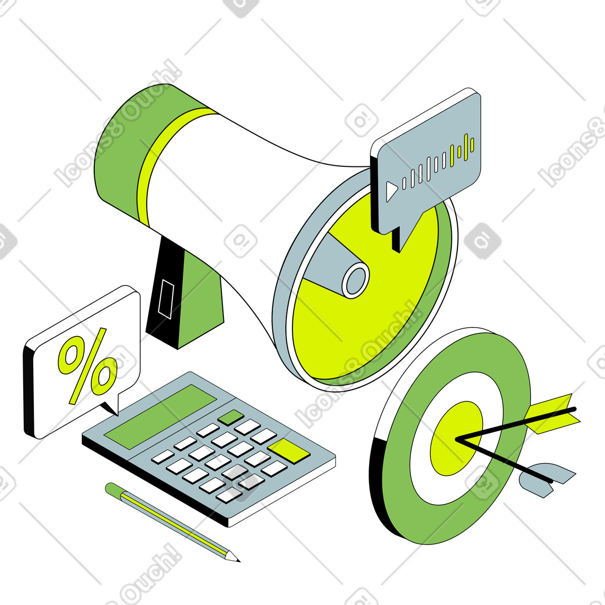 Word of mouth marketing and promotion illustration in Isometric style download in PNG, SVG