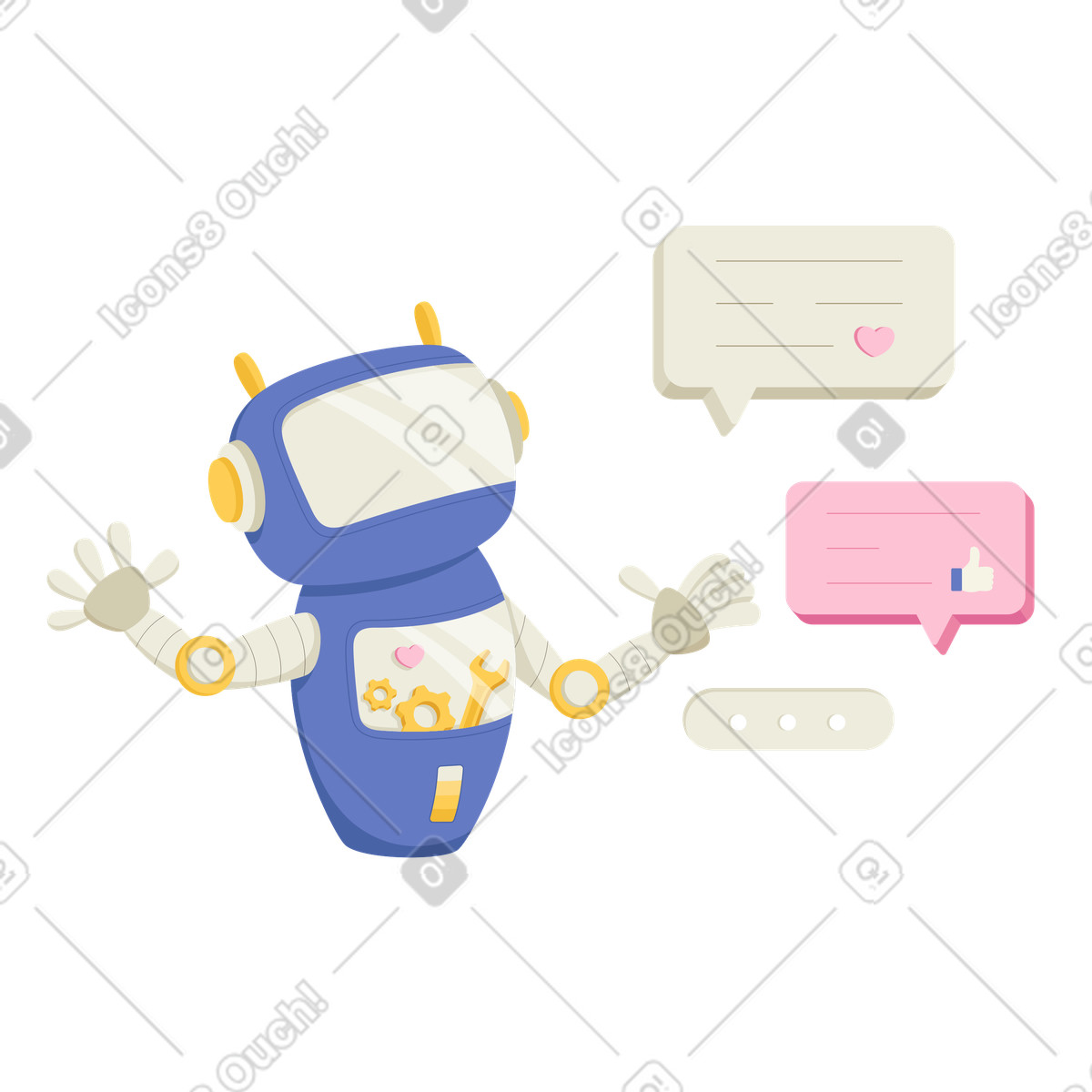 Ilustração de Chatbot útil respondendo às solicitações dos usuários em no estilo Social para baixar em PNG, SVG
