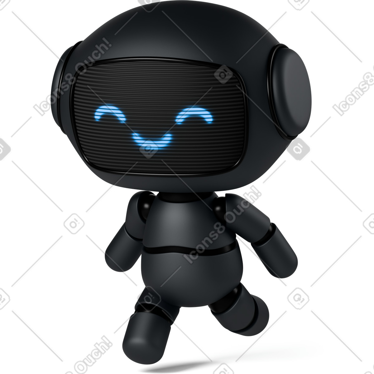 下载 3D Business 风格的 黑色可爱机器人奔跑 动画插图，支持 GIF、Lottie （JSON）、AE 格式