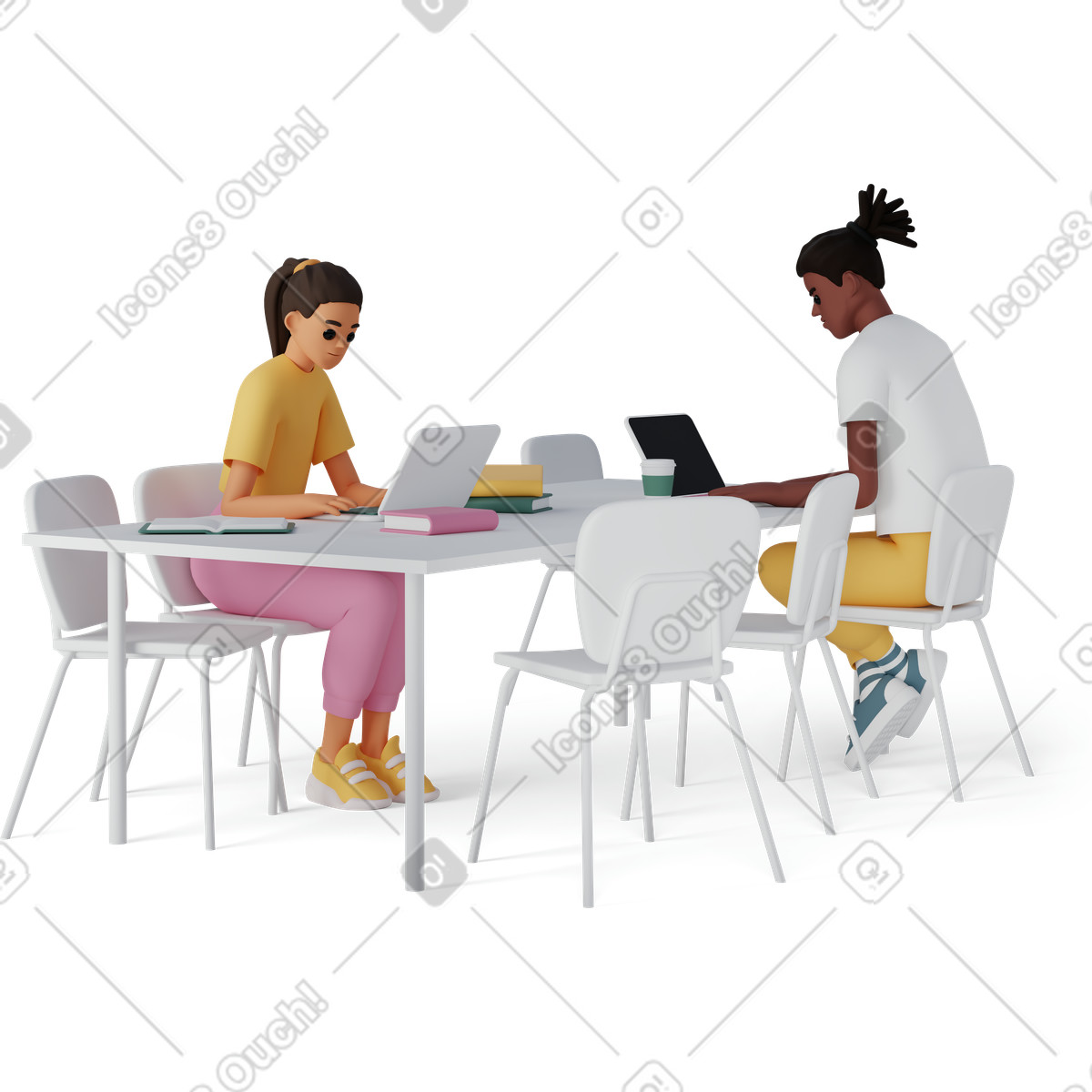 Иллюстрация Young man and woman discussing something while working в стиле 3D Casual life — скачать в форматах PNG, SVG
