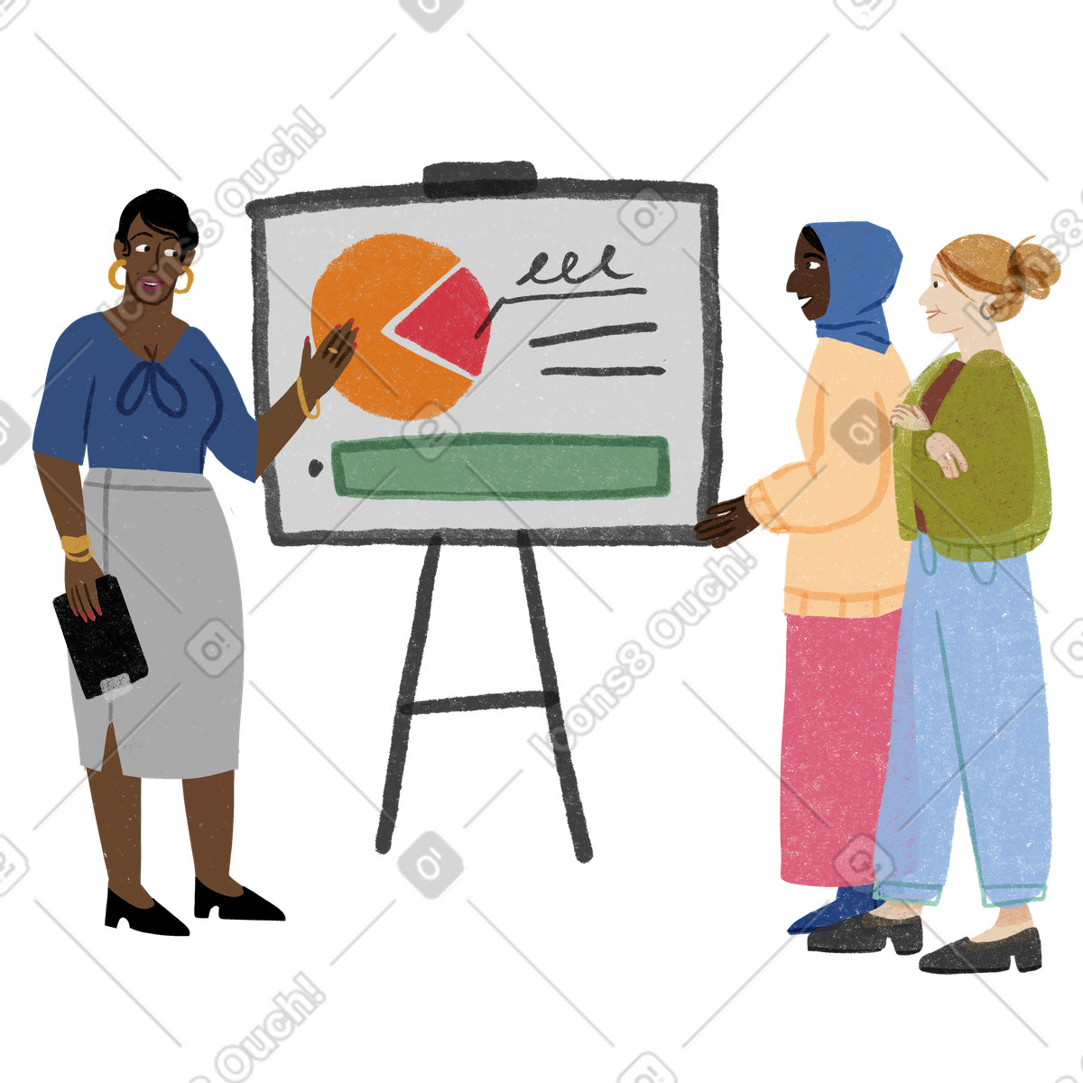 Teacher showing presentation to students illustration clipart image in PNG SVG GIF